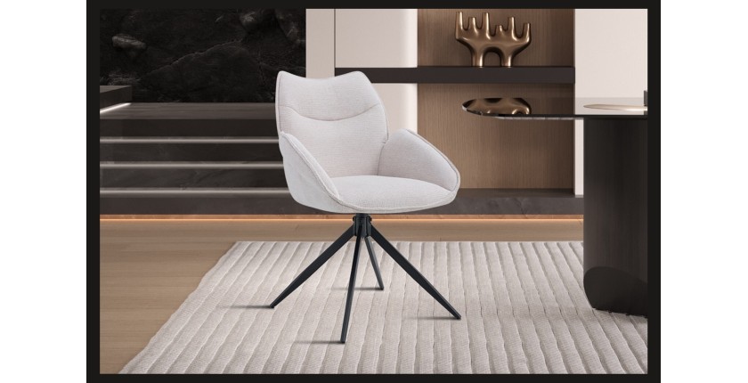 Chaise de salle à manger pivotante MOOREA – Tissu beige – Pieds en métal noir – Hauteur 90 cm – Style design/industriel