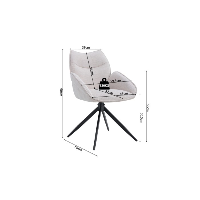 Sedia da pranzo girevole MOOREA - Tessuto beige - Piedi in metallo nero - Altezza 90 cm - Stile design/industriale