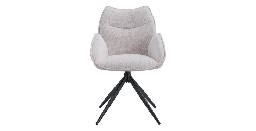 Chaise de salle à manger pivotante MOOREA – Tissu beige – Pieds en métal noir – Hauteur 90 cm – Style design/industriel