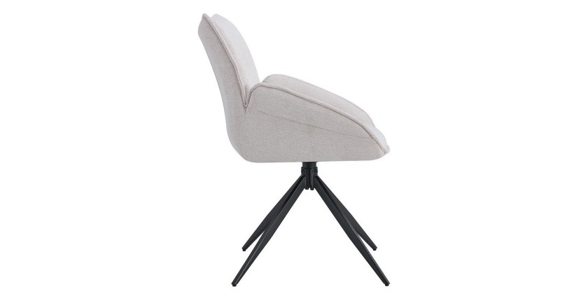 Chaise de salle à manger pivotante MOOREA – Tissu beige – Pieds en métal noir – Hauteur 90 cm – Style design/industriel