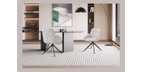 Chaise de salle à manger pivotante MOOREA – Tissu beige – Pieds en métal noir – Hauteur 90 cm – Style design/industriel