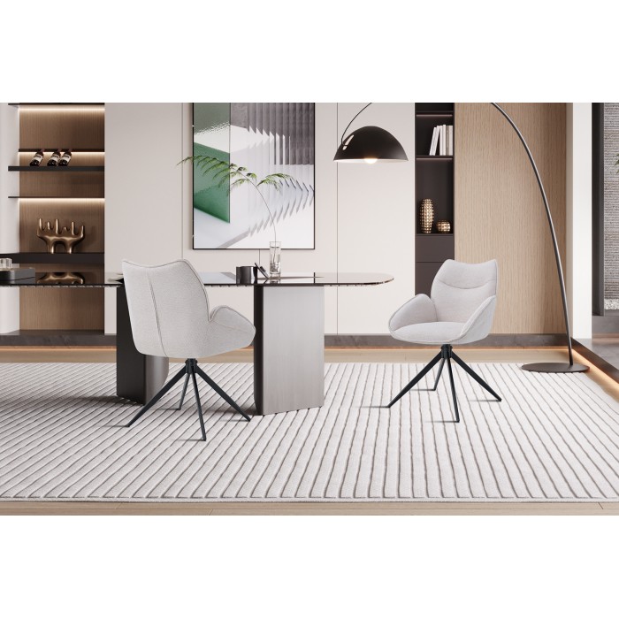 Sedia da pranzo girevole MOOREA - Tessuto beige - Piedi in metallo nero - Altezza 90 cm - Stile design/industriale