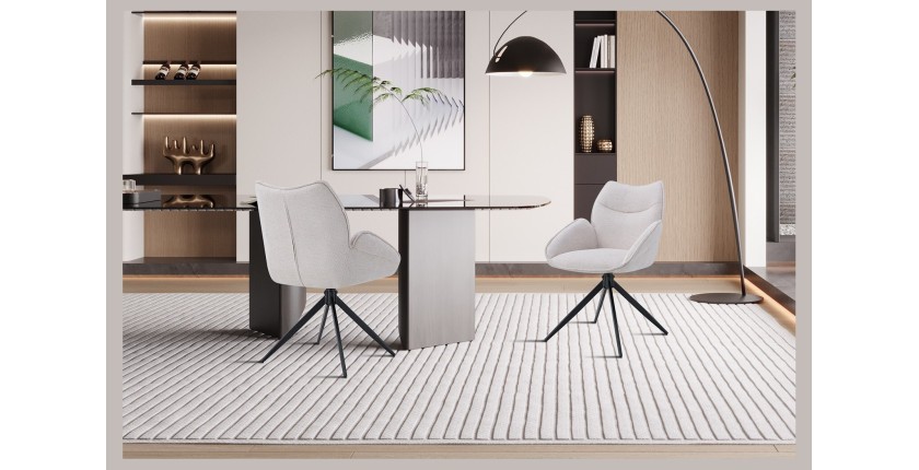 Chaise de salle à manger pivotante MOOREA – Tissu beige – Pieds en métal noir – Hauteur 90 cm – Style design/industriel