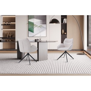 Draaibare eetkamerstoel MOOREA - Beige stof - Zwarte metalen poten - Hoogte 90 cm - Design/industriële stijl
