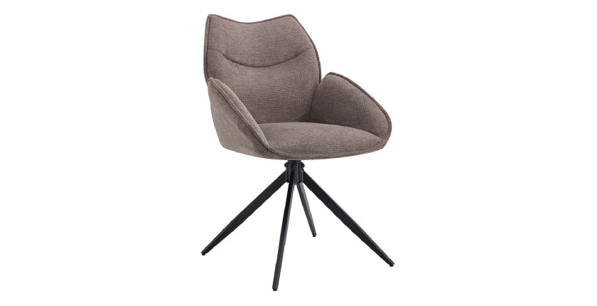 Chaise de salle à manger pivotante MOOREA – Tissu marron – Pieds en métal noir – Hauteur 90 cm – Style design/industriel