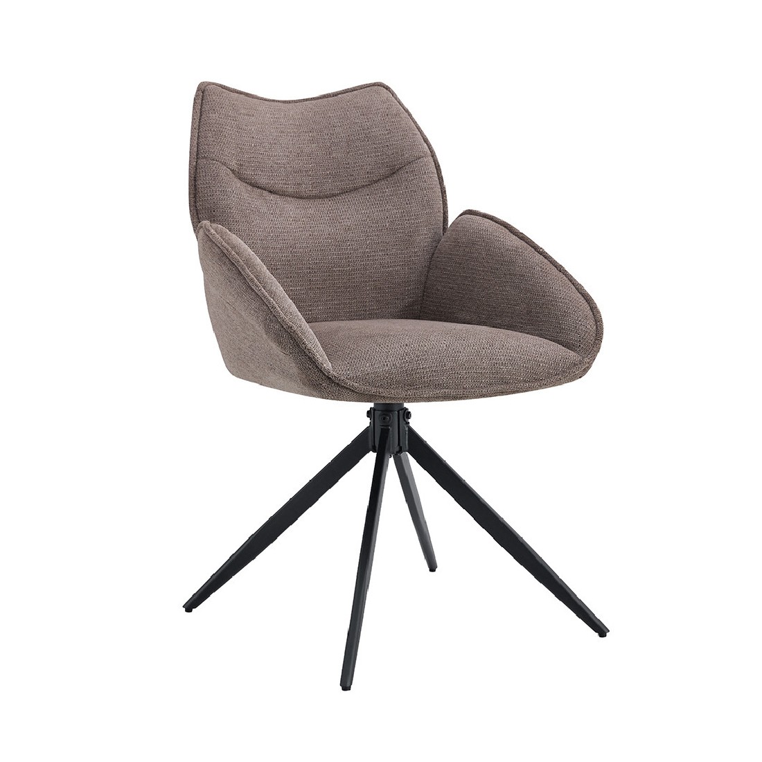 Chaise de salle à manger pivotante MOOREA – Tissu marron – Pieds en métal noir – Hauteur 90 cm – Style design/industriel