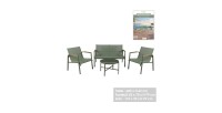 Salón de jardín 4 plazas – Metal verde oliva y textilene – Mesa de vidrio – Elegancia y confort