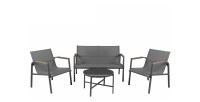 Salon da giardino 4 posti – Metallo grigio antracite e textilene – Tavolo in vetro – Eleganza e comfort