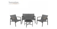 Salon da giardino 4 posti – Metallo grigio antracite e textilene – Tavolo in vetro – Eleganza e comfort