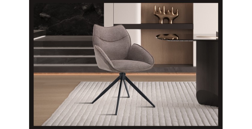 Chaise de salle à manger pivotante MOOREA – Tissu marron – Pieds en métal noir – Hauteur 90 cm – Style design/industriel