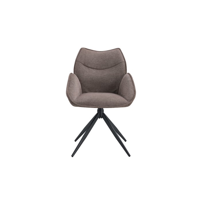 Chaise de salle à manger pivotante MOOREA – Tissu marron – Pieds en métal noir – Hauteur 90 cm – Style design/industriel