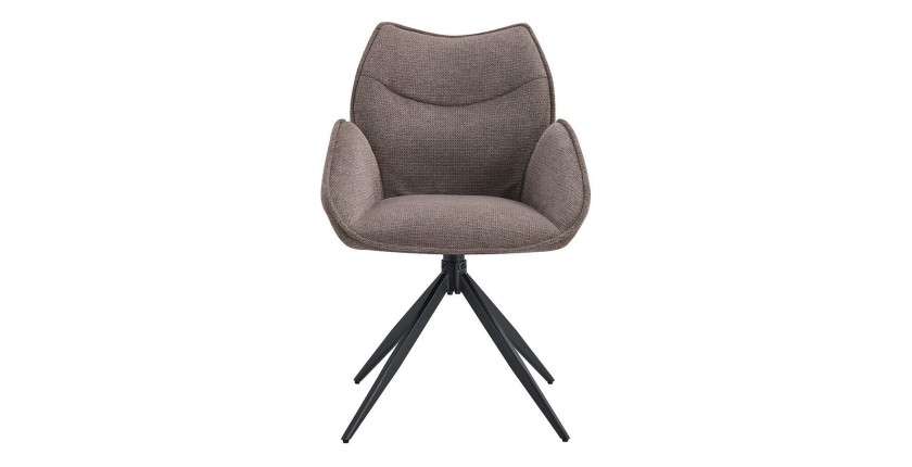 Chaise de salle à manger pivotante MOOREA – Tissu marron – Pieds en métal noir – Hauteur 90 cm – Style design/industriel