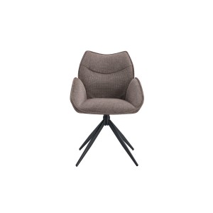 Chaise de salle à manger pivotante MOOREA – Tissu marron – Pieds en métal noir – Hauteur 90 cm – Style design/industriel