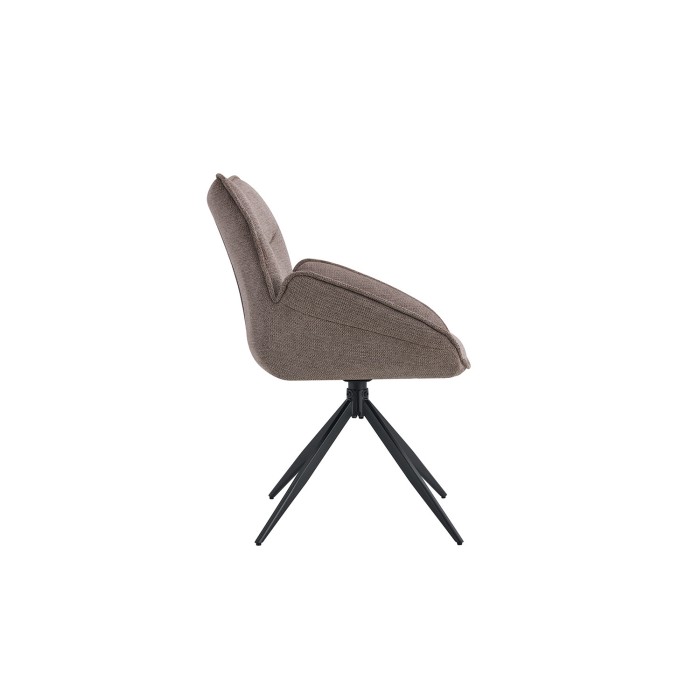 Chaise de salle à manger pivotante MOOREA – Tissu marron – Pieds en métal noir – Hauteur 90 cm – Style design/industriel