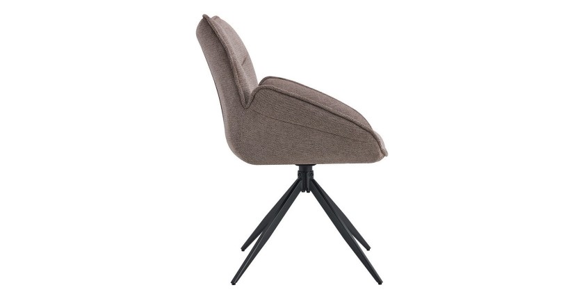 Chaise de salle à manger pivotante MOOREA – Tissu marron – Pieds en métal noir – Hauteur 90 cm – Style design/industriel