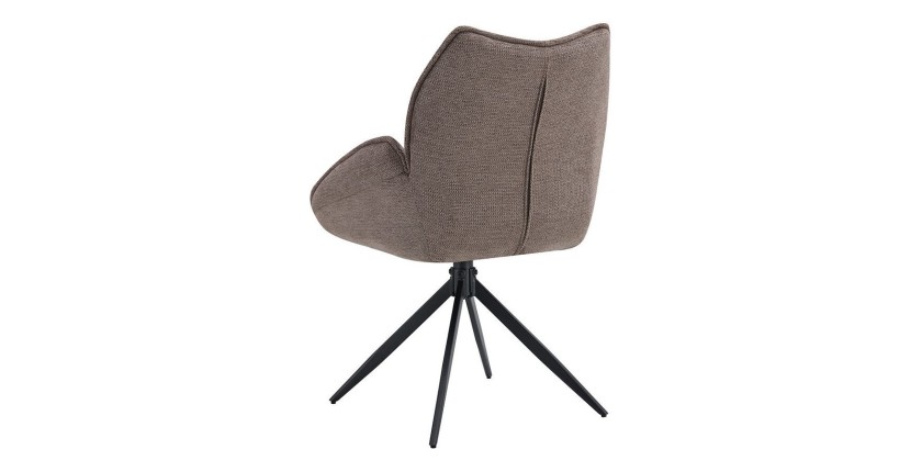 Chaise de salle à manger pivotante MOOREA – Tissu marron – Pieds en métal noir – Hauteur 90 cm – Style design/industriel
