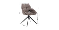 Chaise de salle à manger pivotante MOOREA – Tissu marron – Pieds en métal noir – Hauteur 90 cm – Style design/industriel