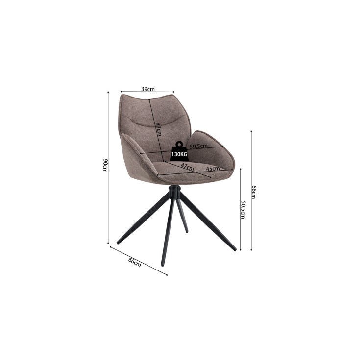 Sedia da pranzo girevole MOOREA - Tessuto marrone - Piedi in metallo nero - Altezza 90 cm - Stile design/industriale