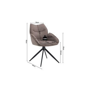 Chaise de salle à manger pivotante MOOREA – Tissu marron – Pieds en métal noir – Hauteur 90 cm – Style design/industriel