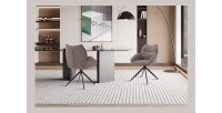 Chaise de salle à manger pivotante MOOREA – Tissu marron – Pieds en métal noir – Hauteur 90 cm – Style design/industriel