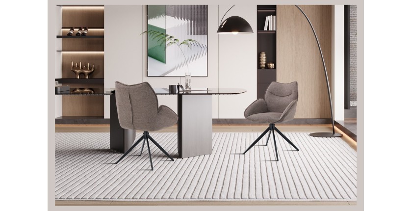 Chaise de salle à manger pivotante MOOREA – Tissu marron – Pieds en métal noir – Hauteur 90 cm – Style design/industriel