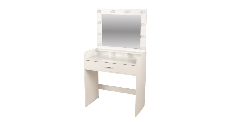 Coiffeuse design blanche avec tiroir et miroir LED – 80x40x143 cm – Élégance et fonctionnalité