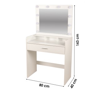Toilettatrice design bianca con cassetto e specchio LED - 80x40x143 cm - Eleganza e funzionalità