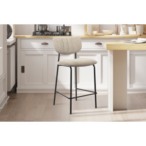 Sedia da bancone VENTURA – Tessuto marrone – Piedi in metallo nero – Altezza 97 cm – Stile design/industriale