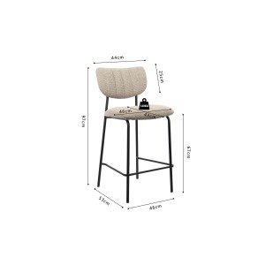 Chaise de comptoir VENTURA – Tissu brun – Pieds en métal noir – Hauteur 97 cm – Style design/industriel