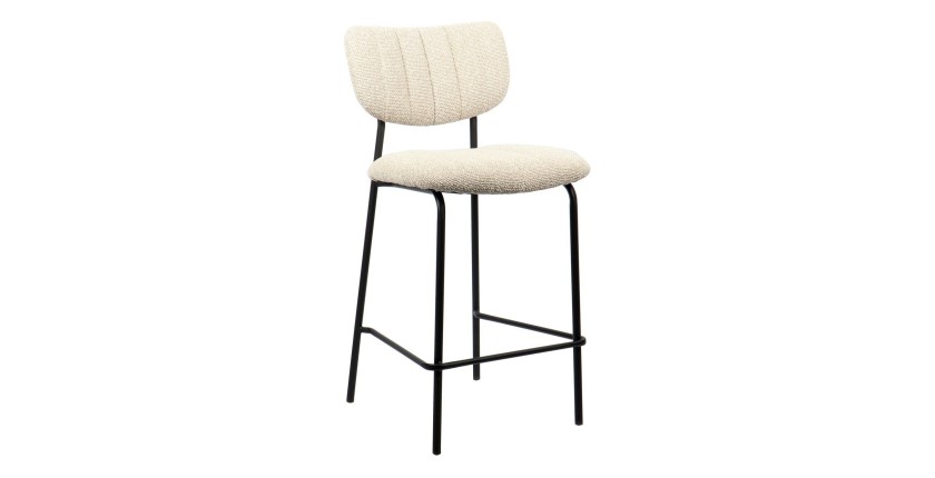 Chaise de comptoir VENTURA – Tissu beige – Pieds en métal noir – Hauteur 97 cm – Style design/industriel
