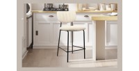 Counterstoel VENTURA - Beige stof - Zwarte metalen poten - Hoogte 97 cm - Design/industriële stijl