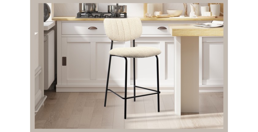 Chaise de comptoir VENTURA – Tissu beige – Pieds en métal noir – Hauteur 97 cm – Style design/industriel