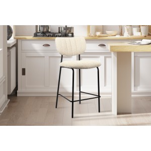 Counterstoel VENTURA - Beige stof - Zwarte metalen poten - Hoogte 97 cm - Design/industriële stijl