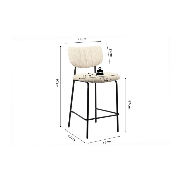 Sedia da bancone VENTURA – Tessuto beige – Piedi in metallo nero – Altezza 97 cm – Stile design/industriale