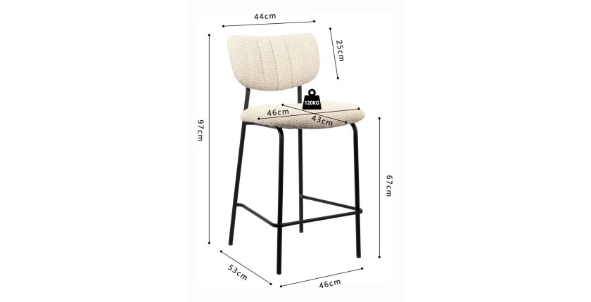 Chaise de comptoir VENTURA – Tissu beige – Pieds en métal noir – Hauteur 97 cm – Style design/industriel