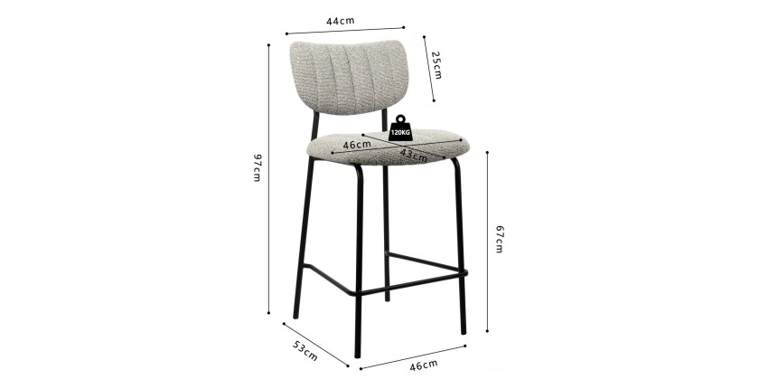 Counterstoel VENTURA - Lichtgrijze stof - Zwarte metalen poten - Hoogte 97 cm - Design/industriële stijl
