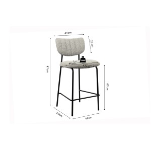 Counterstoel VENTURA - Lichtgrijze stof - Zwarte metalen poten - Hoogte 97 cm - Design/industriële stijl