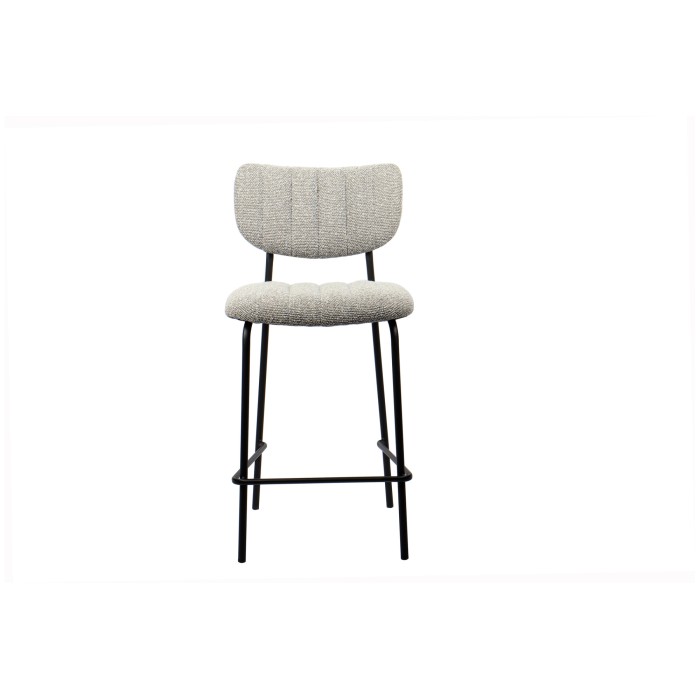Sedia da banco VENTURA – Tessuto grigio chiaro – Piedi in metallo nero – Altezza 97 cm – Stile design/industriale