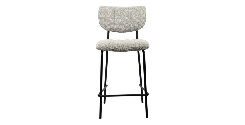 Chaise de comptoir VENTURA – Tissu gris clair – Pieds en métal noir – Hauteur 97 cm – Style design/industriel