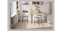 Counterstoel VENTURA - Lichtgrijze stof - Zwarte metalen poten - Hoogte 97 cm - Design/industriële stijl