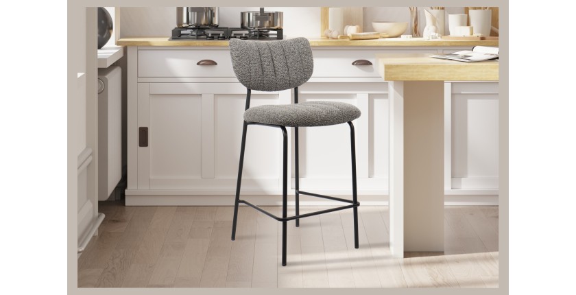 Chaise de comptoir VENTURA – Tissu gris foncé – Pieds en métal noir – Hauteur 97 cm – Style design/industriel