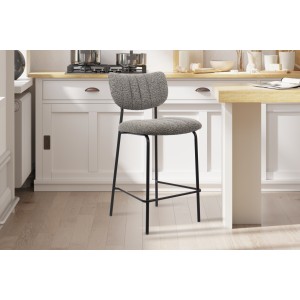 Counterstoel VENTURA – Donkergrijze stof – Zwarte metalen poten – Hoogte 97 cm – Design/industriele stijl