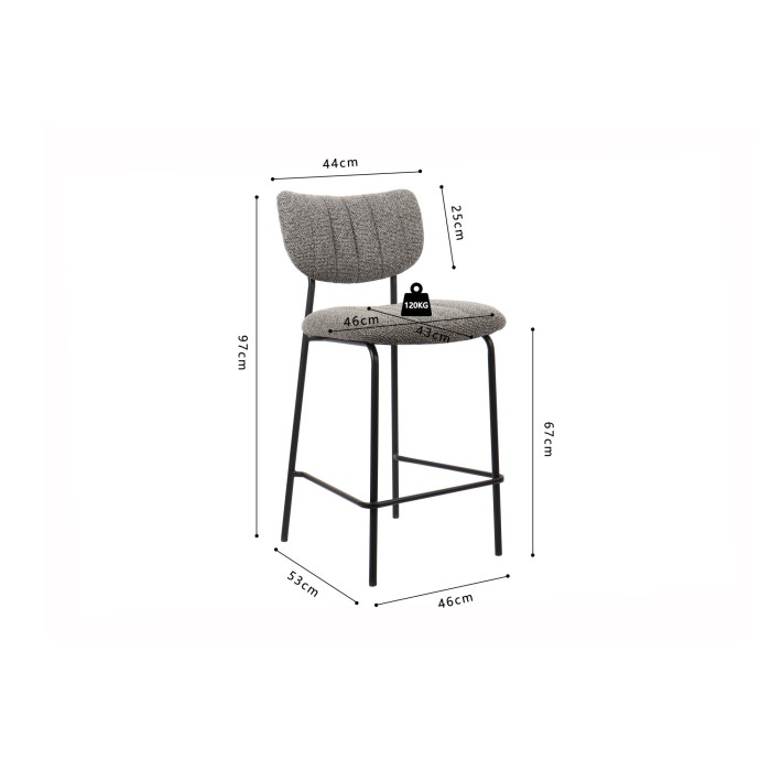 Sedia da banco VENTURA – Tessuto grigio scuro – Gambe in metallo nero – Altezza 97 cm – Stile design/industriale