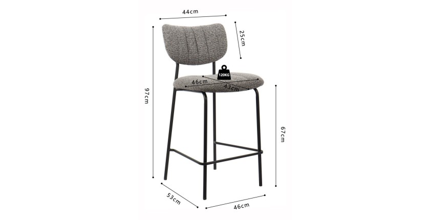 Chaise de comptoir VENTURA – Tissu gris foncé – Pieds en métal noir – Hauteur 97 cm – Style design/industriel