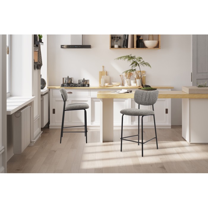 Sedia da banco VENTURA – Tessuto grigio scuro – Gambe in metallo nero – Altezza 97 cm – Stile design/industriale