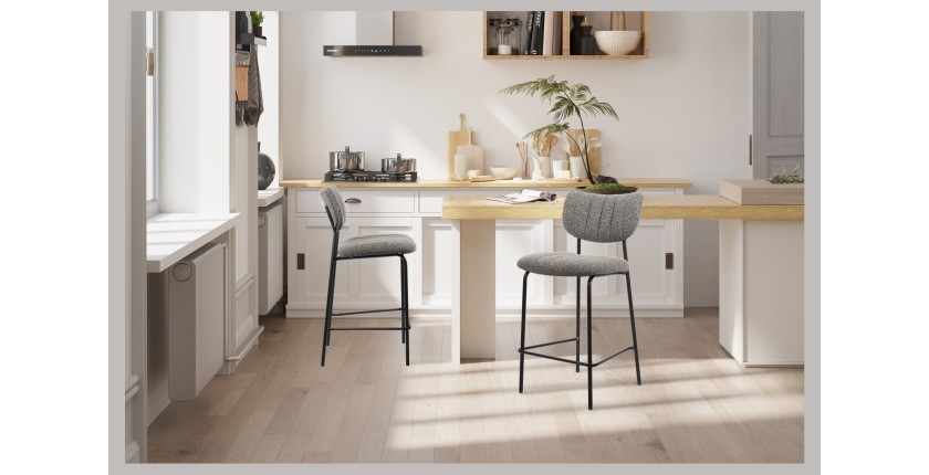 Counterstoel VENTURA – Donkergrijze stof – Zwarte metalen poten – Hoogte 97 cm – Design/industriele stijl