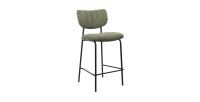 Chaise de comptoir VENTURA – Tissu vert sauge – Pieds en métal noir – Hauteur 97 cm – Style design/industriel