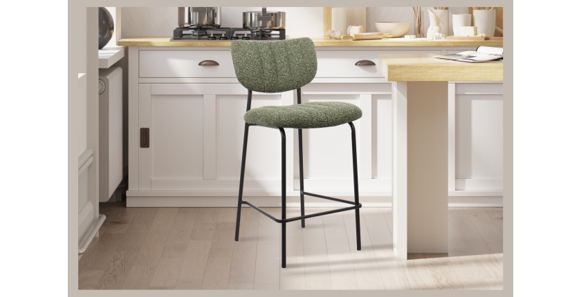 Counterstoel VENTURA - Stof in saliegroen - Zwarte metalen poten - Hoogte 97 cm - Design/industriële stijl