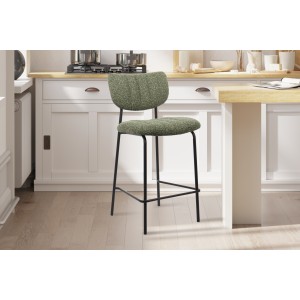 Counterstoel VENTURA - Stof in saliegroen - Zwarte metalen poten - Hoogte 97 cm - Design/industriële stijl