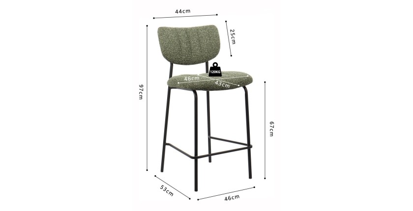 Counterstoel VENTURA - Stof in saliegroen - Zwarte metalen poten - Hoogte 97 cm - Design/industriële stijl